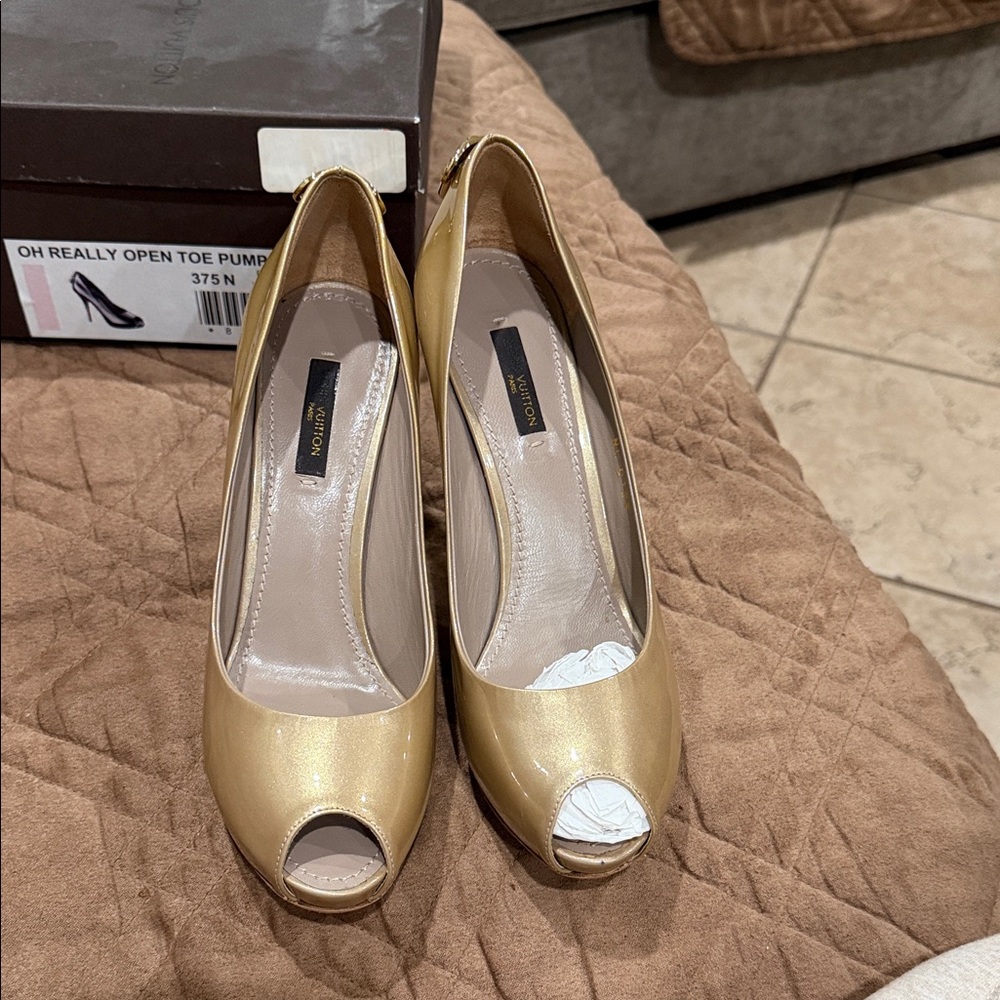 Gold Open Toe Pumps